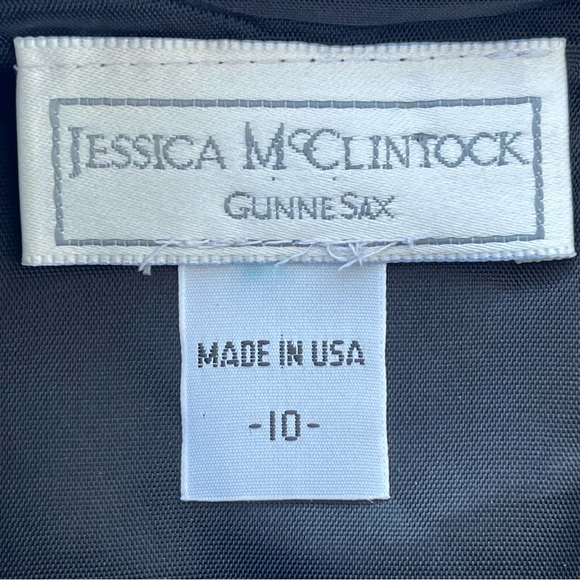 Jessica McClintock Gunne Sax Green Dress w/ Sequins on Bodice Black Trim Size 10 - Picture 9 of 15